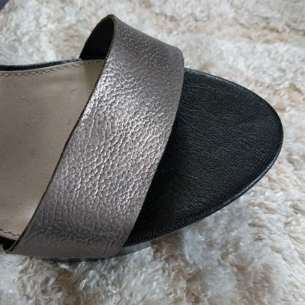 Franco Sarto Silver and Black Leather Platform Sandals